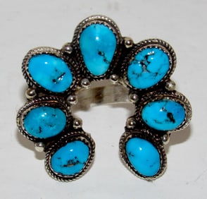 Navajo Naja Ring Size 9 Kingman Turquoise Statement Ring Native Signed