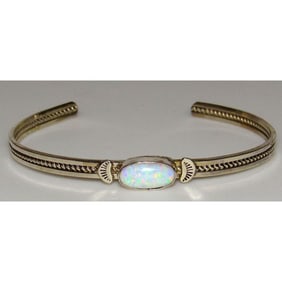 Navajo Opal Bracelet Stacker Sterling Silver Cuff Native American Signed