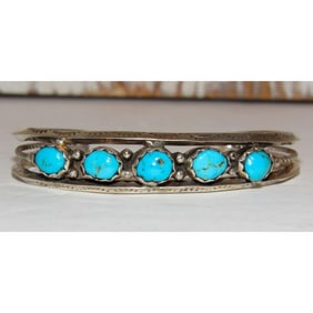 Navajo Blue Royston Turquoise Stacker Cuff Bracelet Sterling Silver Signed