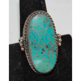 Navajo Kingman Turquoise Statement Ring Sz 9 Sterling Silver R Yazzie