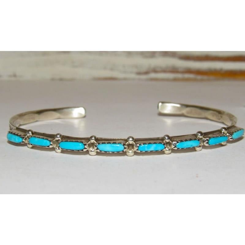 Zuni Turquoise Petit Point Stacker Cuff Bracelet Sterling Silver M. Hannaweeka (1 of 5)