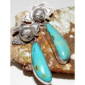 Navajo Kachina Dangle Earrings Numer 8 Turquoise Sterling Silver Bennie Ration