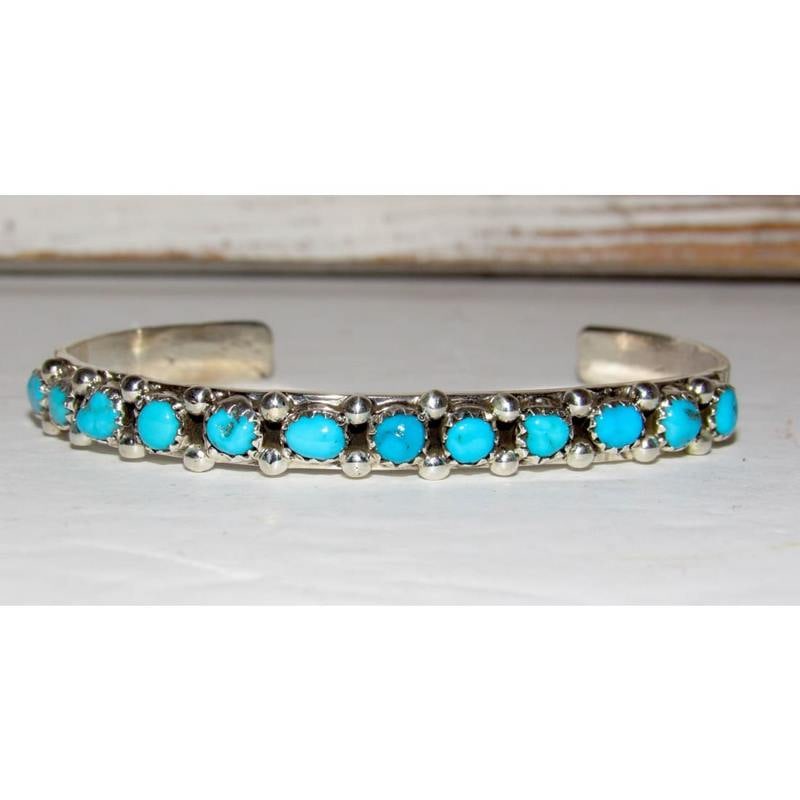 Navajo Kingman Turquoise Stacker Cuff Bracelet Sterling Silver Signed (1 of 5)