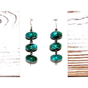 Navajo Rolled Turquoise & Sterling Beads Dangle Earrings