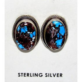 Navajo Golden Hills Turquoise Post Earrings Sterling Silver Tim Yazzie
