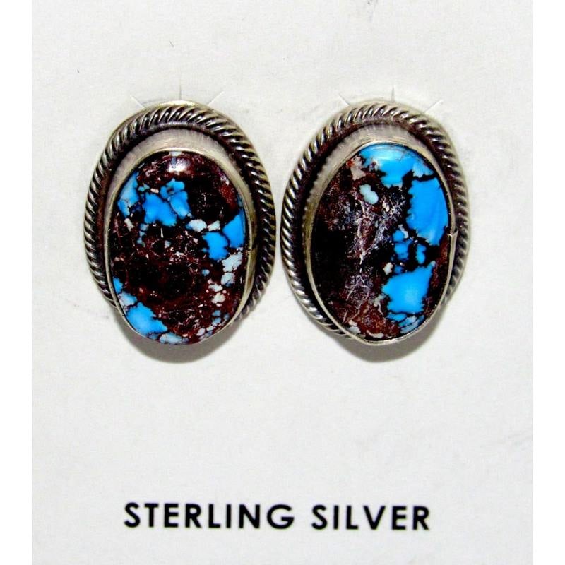 Navajo Golden Hills Turquoise Post Earrings Sterling Silver Tim Yazzie (1 of 3)