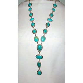 Navajo Royston Turquoise Lariat Necklace Sterling Silver K. Pino