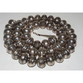 Early Navajo Pearls Necklace Hand Made Beads Sterling Silver 100g