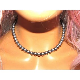 8mm Navajo Pearls Necklace Sterling Silver Choker Necklace 16"L