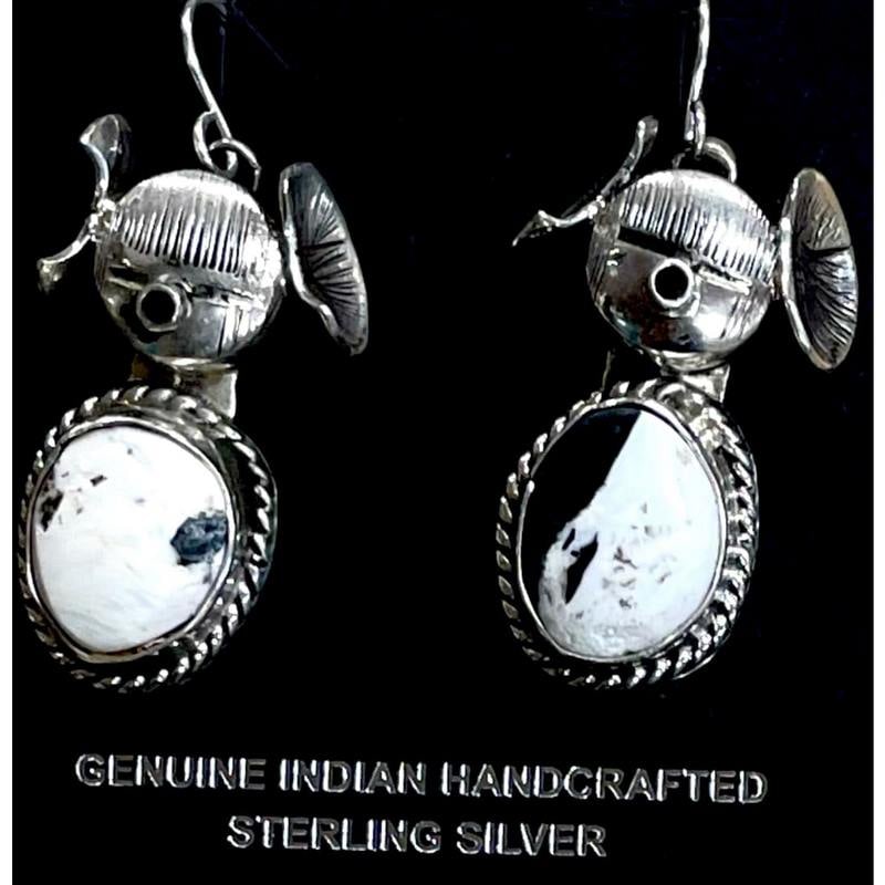 Navajo Kachina Earrings White Buffalo Sterling Silver Bennie Ration (1 of 3)