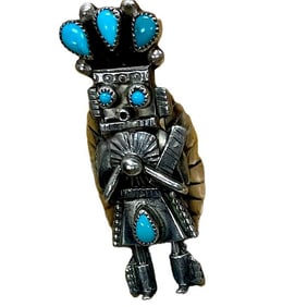 Vintage Navajo Kachina Ring Sz 6.5 Sterling Silver Turquoise Yazzie