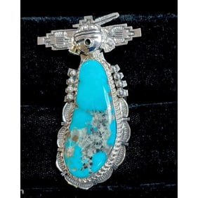 Massive Navajo Kachina Ring Sz 9 Morenci Turquoise Sterling Bennie Ration
