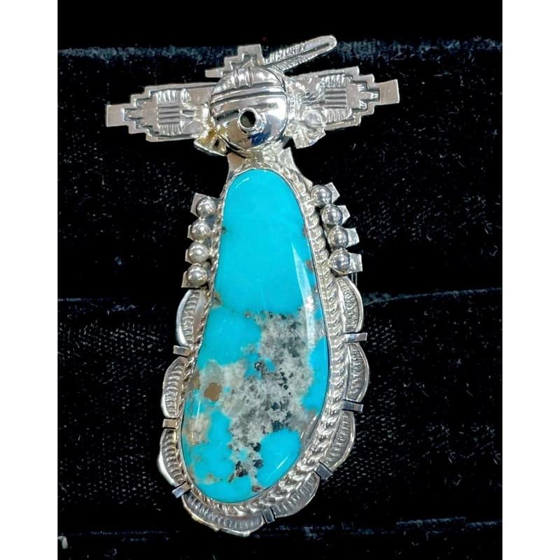 Massive Navajo Kachina Ring Sz 9 Morenci Turquoise Sterling Bennie Ration (1 of 3)