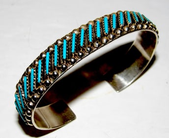 Vintage Zuni Petit Point Turquoise Cuff Bracelet Sterling Silver AV Nastacio