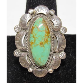 Navajo Royston Turquoise Statement Ring Sz 10 Sterling Silver
