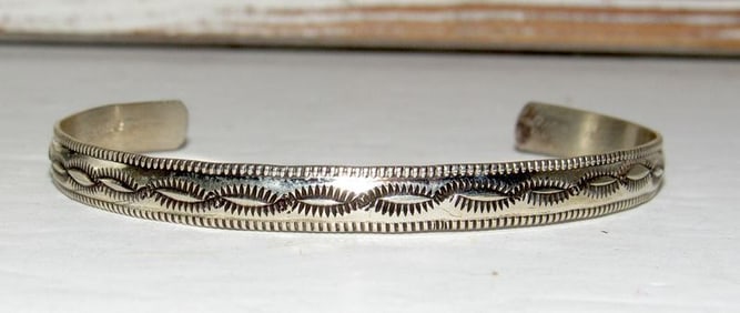 Navajo Sterling Silver Ingot Hand Stamped Stacker Cuff Bracelet Rob Cadman