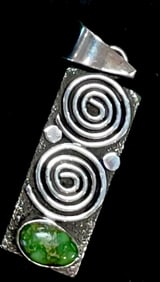 Navajo Alex Sanchez Petroglyph Pendant Sterling Silver Turquoise