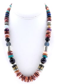 Navajo Tommy Singer Purple Spiny Heishi Necklace Sterling Silver 12K Gold 20"