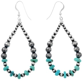 Navajo Pearls Earrings Sterling Silver Turquoise Graduated Beads