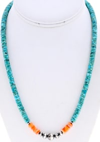 Navajo Turquoise Heishi Necklace Spiny Oyster Navajo Pearls