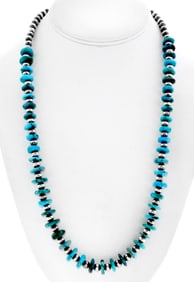 Navajo Pearls Necklace Sterling Silver Turquoise