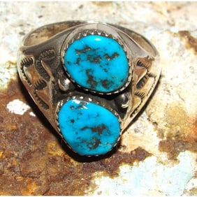 Navajo Kingman Turquoise Men Ring Size 11 Sterling Silver Signed