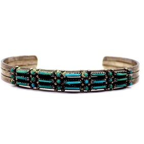 Vintage Zuni Turquoise Petit Point Cuff Bracelet Sterling Silver