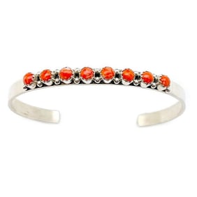 Navajo Orange Spiny Stacker Cuff Bracelet Sterling Silver S. Yazzie & G. Parker