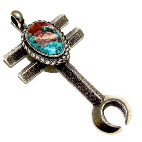 Navajo Tufa Cast Dragonfly Cross Pendant Naja Red Mountain Turquoise