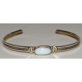 Navajo Opal Bracelet Stacker Sterling Silver Cuff Native American Signed
