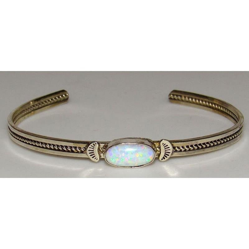 Navajo Opal Bracelet Stacker Sterling Silver Cuff Native American Signed (1 of 5)