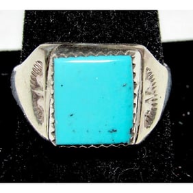 Navajo Sleeping Beauty Turquoise Men Ring Sz 10.5 Sterling Silver
