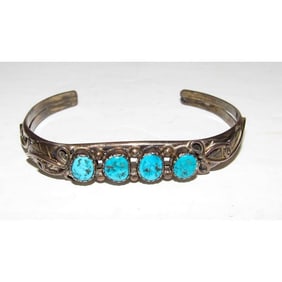 Vintage Navajo Kingman Turquoise Stacker Cuff Bracelet Sterling Silver