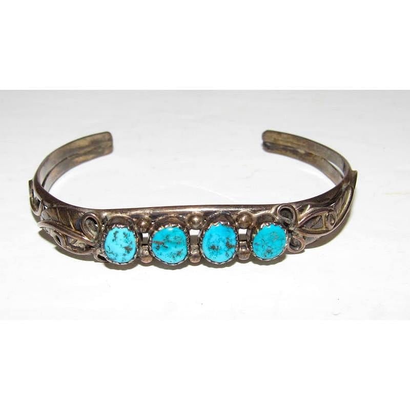 Vintage Navajo Kingman Turquoise Stacker Cuff Bracelet Sterling Silver (1 of 6)
