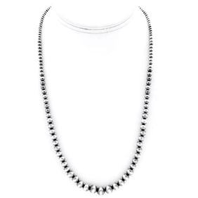 Navajo Pearls Necklace Sterling Silver Graduated Sterling Beads Necklace 20"L