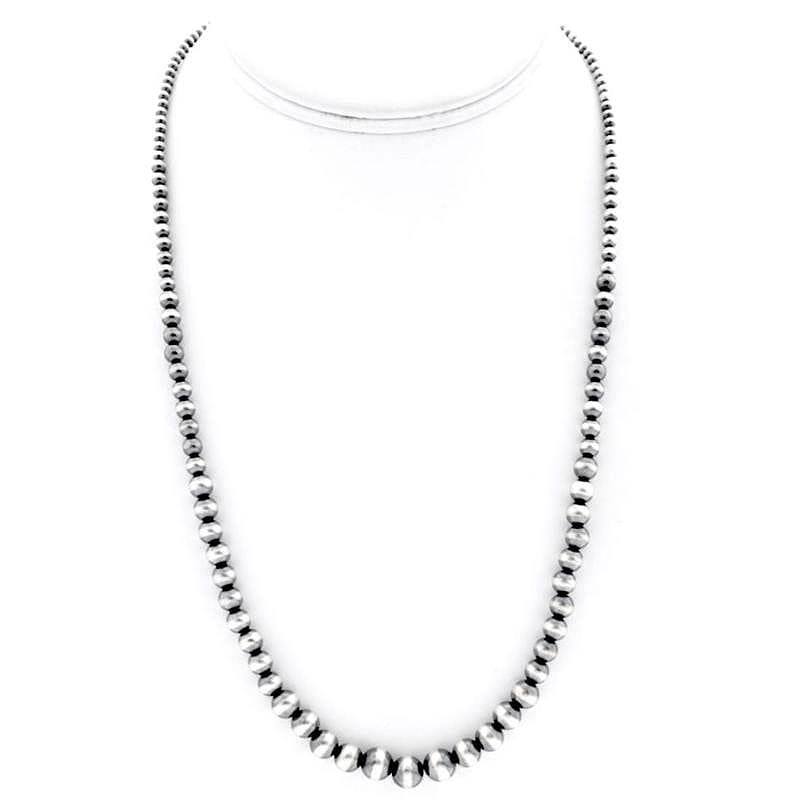 Navajo Pearls Necklace Sterling Silver Graduated Sterling Beads Necklace 20"L: Navajo Pearls Necklace Sterling Silver Graduated Sterling Beads Necklace 20"L. Stunning Navajo pearls necklace with graduated 3mm-8mm beads design. Measures about 20" long. Gorgeous, elegant & timeles