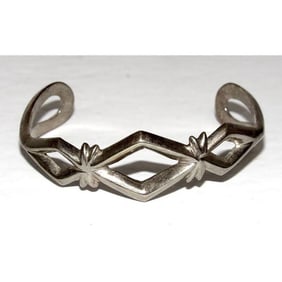 Vintage Navajo Sterling Silver Sand Cast Cuff Bracelet B. Yazzie