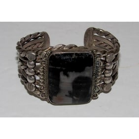 Massive Old Pawn Navajo Petrified Wood Cuff Bracelet Sterling Silver 75G