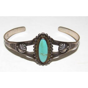 Vintage Fred Harvey Era Bracelet Navajo Sterling Turquoise Cuff