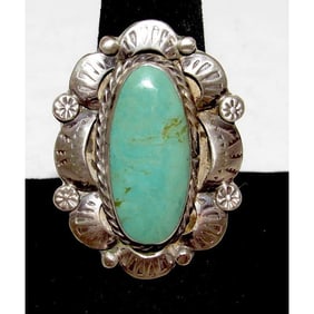 Navajo Royston Turquoise Statement Ring Sz 7.5 Sterling Silver