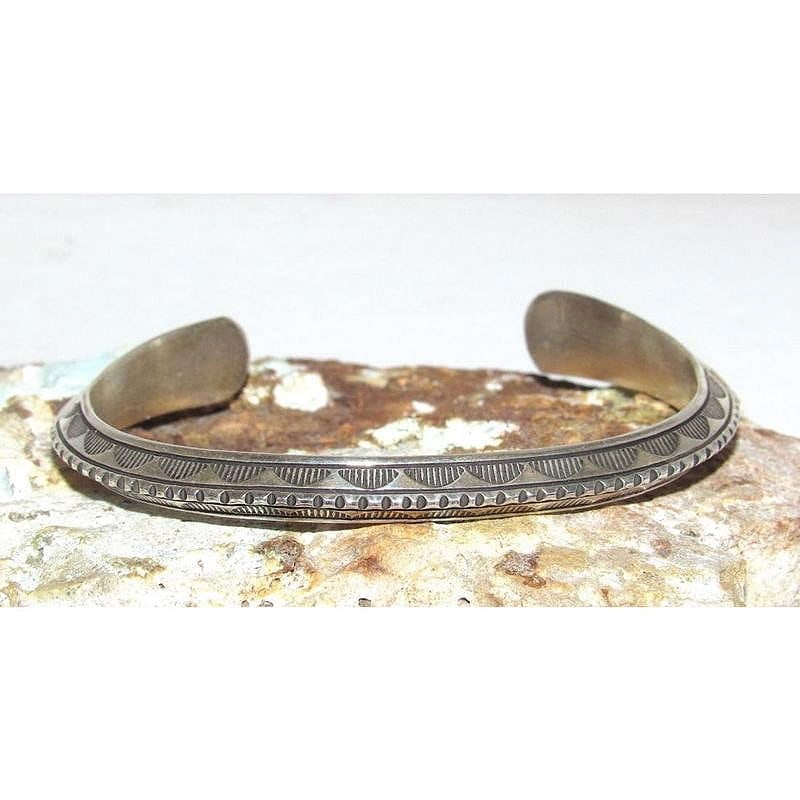 Navajo Carinated Hand Stamped Ingot Double Sided Cuff Bracelet Signed Native (1 of 5)