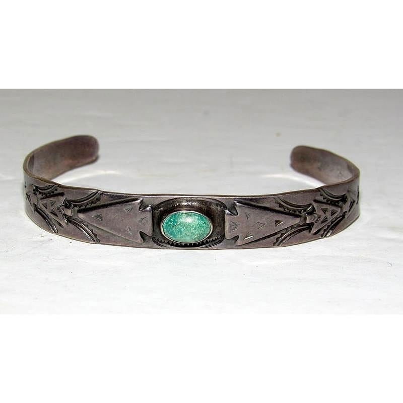 Fred Harvey Era Bracelet Navajo Sterling Turquoise Stacker Cuff Old Pawn (1 of 5)