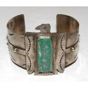 Vintage Navajo Thunderbird Cuff Bracelet Sterling Royston Turquoise