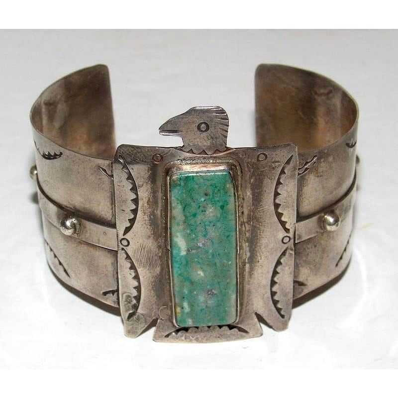 Vintage Navajo Thunderbird Cuff Bracelet Sterling Royston Turquoise (1 of 7)