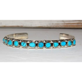 Navajo Kingman Turquoise Stacker Cuff Bracelet Sterling Silver Signed
