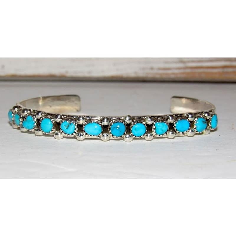 Navajo Kingman Turquoise Stacker Cuff Bracelet Sterling Silver Signed (1 of 5)