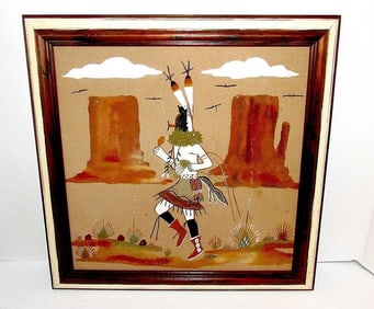Vintage Navajo Sand Painting. Framed. Kachina Dancer