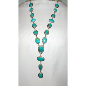 Navajo Royston Turquoise Lariat Necklace Sterling Silver K. Pino