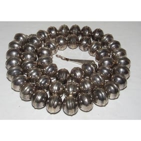 Early Navajo Pearls Necklace Hand Made Beads Sterling Silver 100g