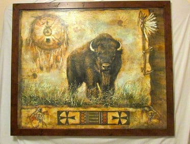 Lee Reynolds Mixed Media Buffalo Painting